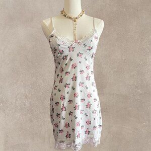 Vintage Coquette White and Pink Floral Slip Mini Dress